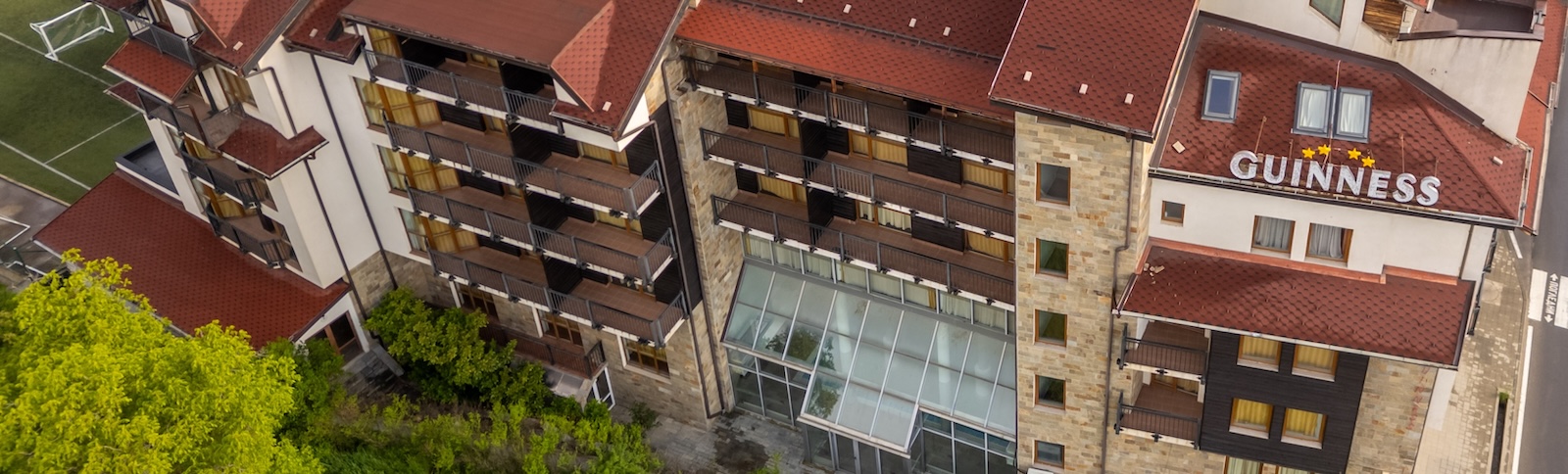 The Guinness Hotel in Bansko, seen from above
