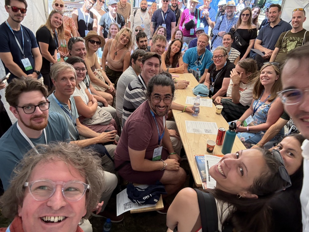 Stefan and Uwe with FIRE unconference attendees at Bansko Nomad Fest